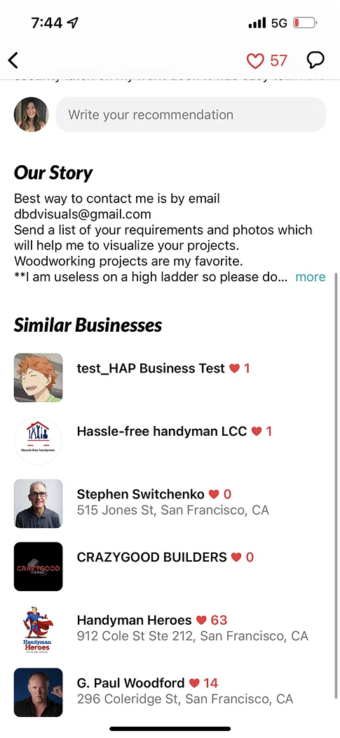 A legacy business page scrolled to its Similar Businesses section