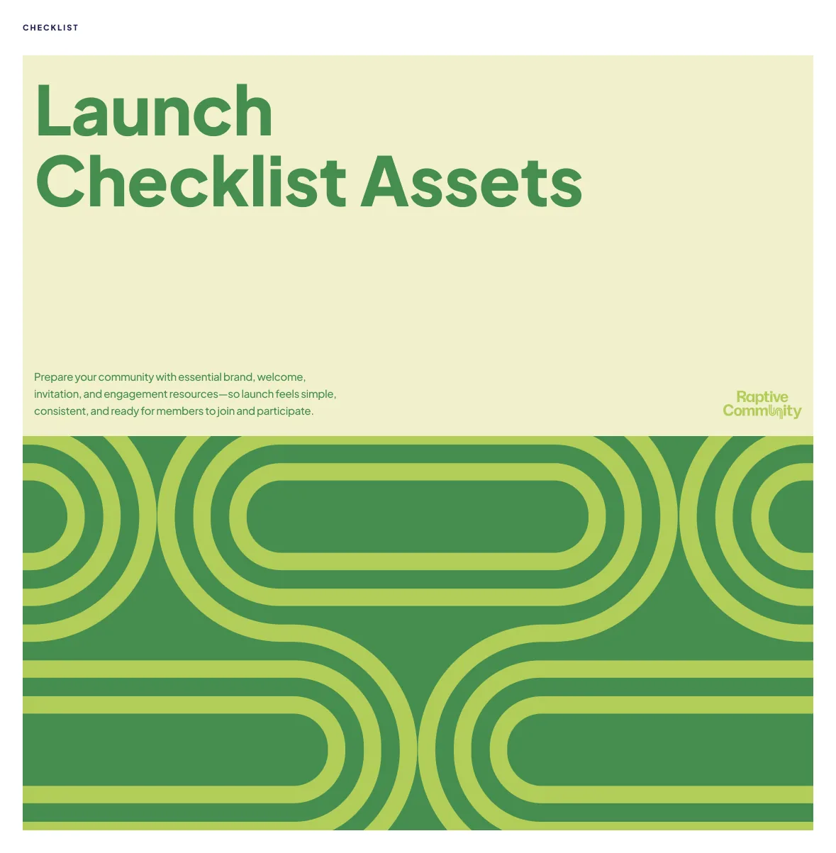 The launch checklist asset cover, set over an arch pattern